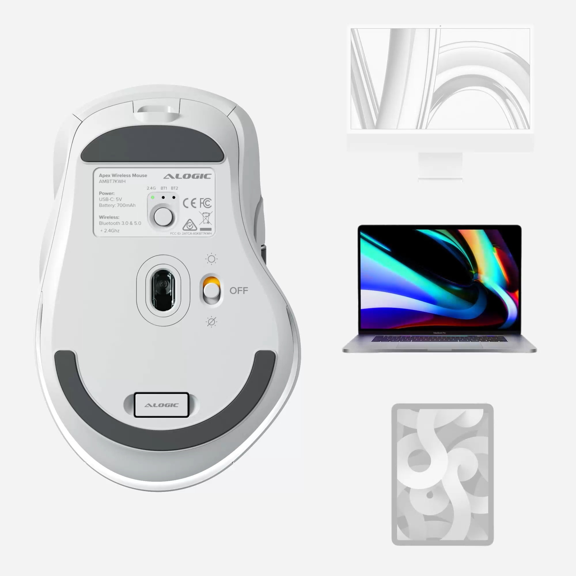 Profesjonalna mysz bezprzewodowa Wirless + Bluetooth Alogic Apex czarna                                                                                                                                                                                                     