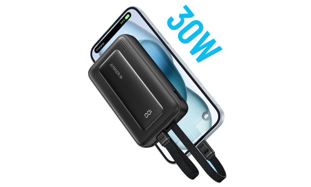 Powerbank Anker Zolo 10000 mAh 30W z wbudowanymi kablami USB-C+Lightning czarny