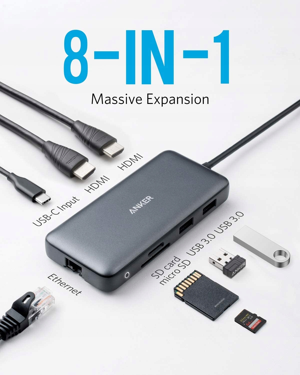 Hub Anker PowerExpand 8-in-1 USB-C PD Media