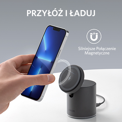 Ładowarka indukcyjna Anker PowerWave Mag-Go 2 in 1 Dock Czarna