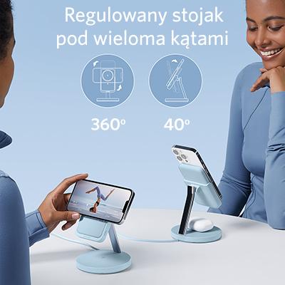 Ładowarka indukcyjna z powerbankiem Anker PowerWave Mag-Go 2 in 1 Stand Niebieska