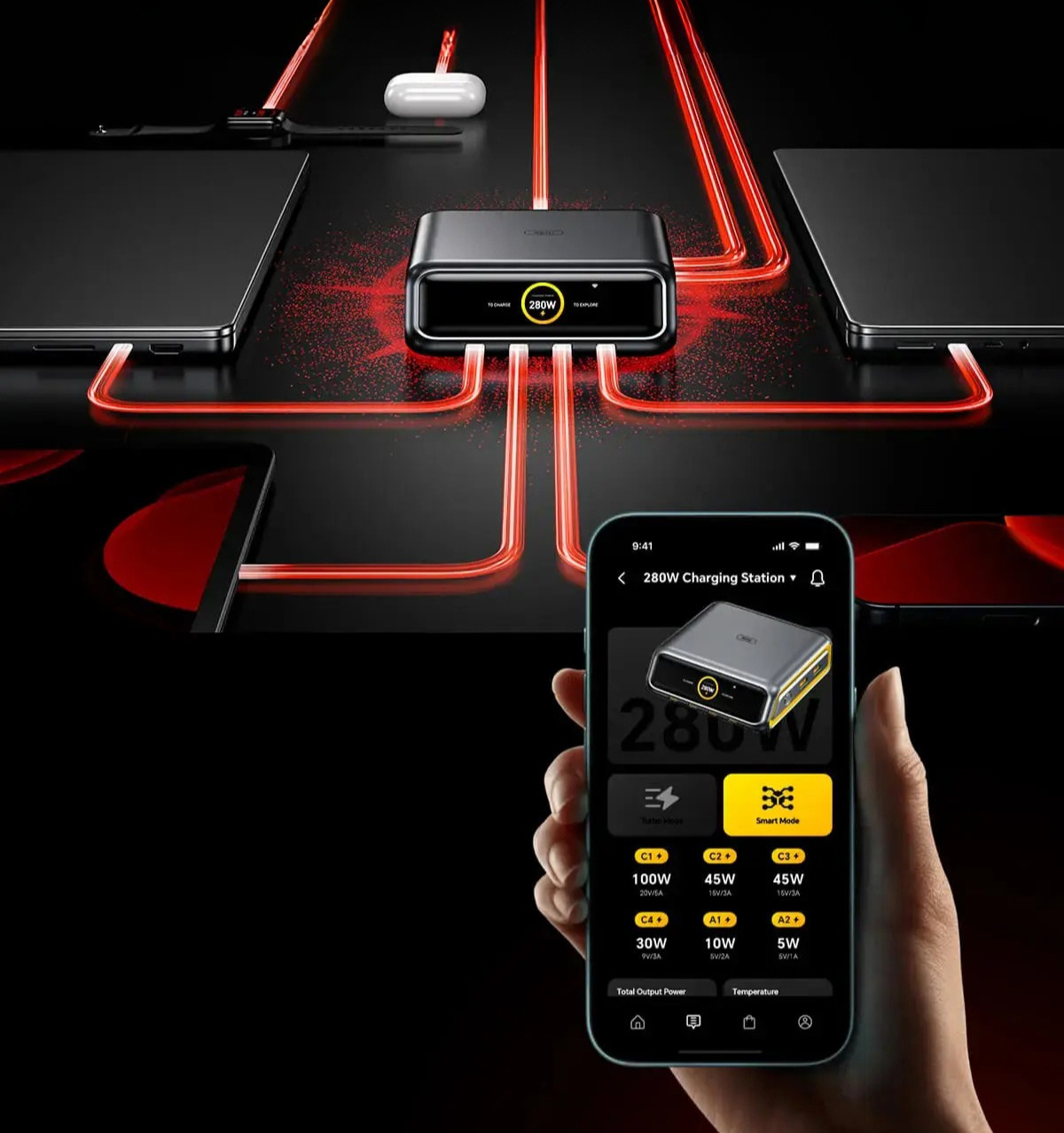 Stacja ładująca AOHi The Future AI 280W PD GaN 6-portów USB