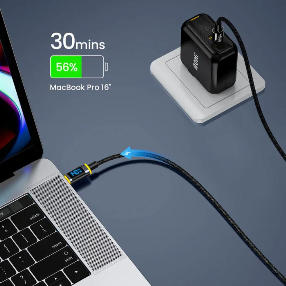 Kabel USB-C z wyświetlaczem LED AOHi MAGLINE+ 140W 1,2m