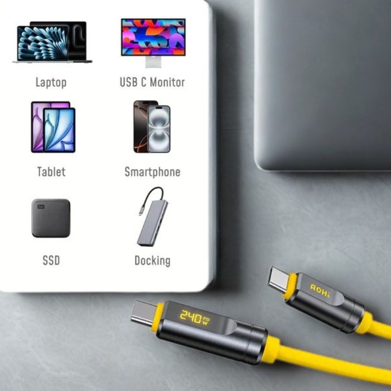 Kabel AOHI The Future Adonis USB-C do USB-C USB4 2.0 240W Thunderbolt 5 120GB/s 1m z wyświetlaczem