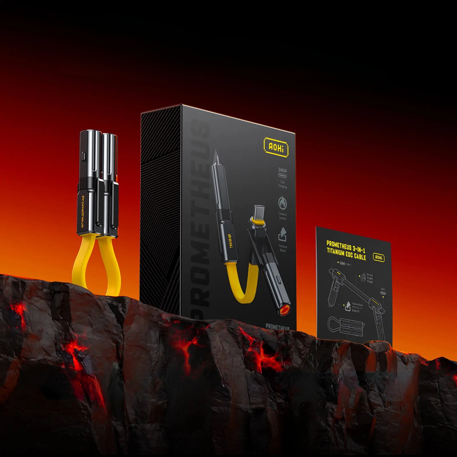 Kabel EDC AOHi Prometheus 3 w 1 Tytanowy 240W z ostrzem i zapalniczką