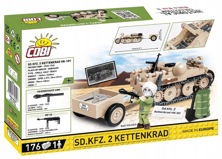 KLOCKI COBI HC WWII 2401 POJAZD S.D.KFZ 2 KETTENKRAD 176KL.