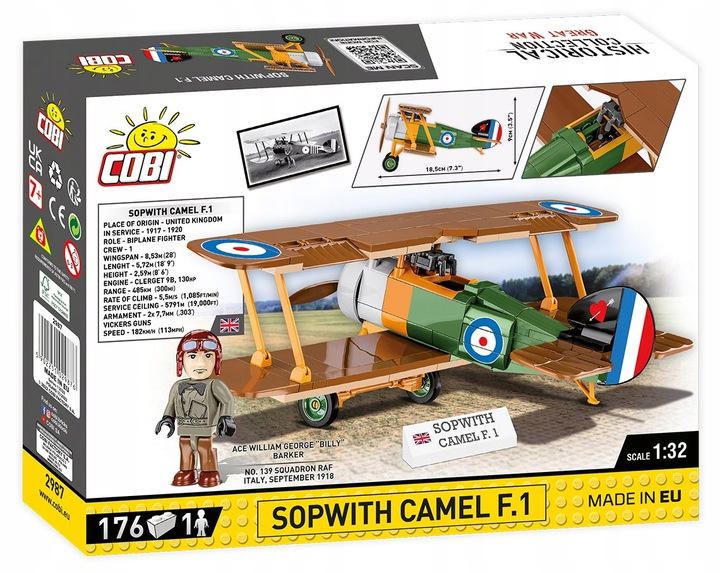 KLOCKI COBI HC GREAT WAR 2987 SAMOLOT SOPWITH CAMEL F.1 176 KL.