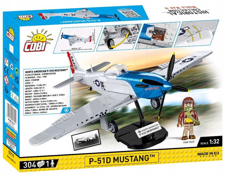 KLOCKI COBI HC WWII 5719 SAMOLOT P-51D MUSTANG 304 KL.