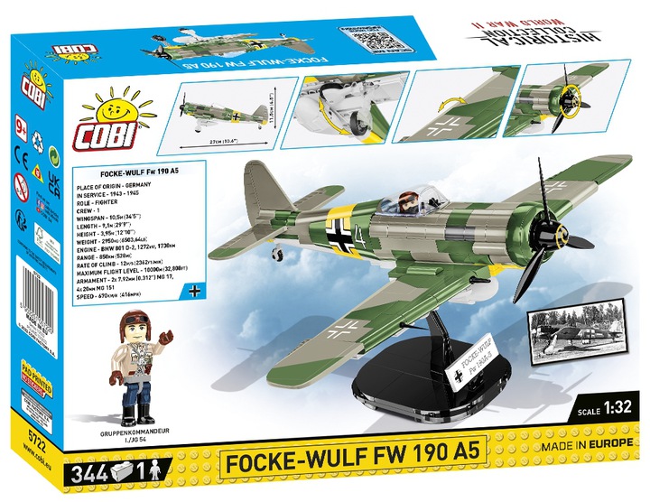 KLOCKI COBI HC WWII 5722 SAMOLOT FOCKE- WULF FW 190 A5 344 KL.