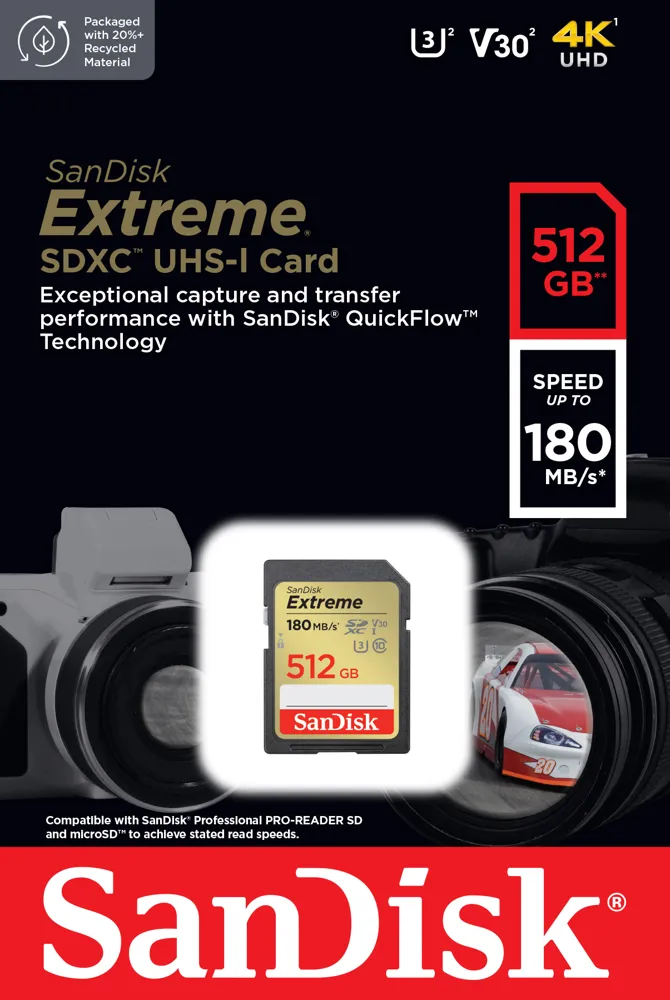 KARTA SANDISK EXTREME SDXC 512 GB 180/130 MB/s C10 V30 UHS-I U3