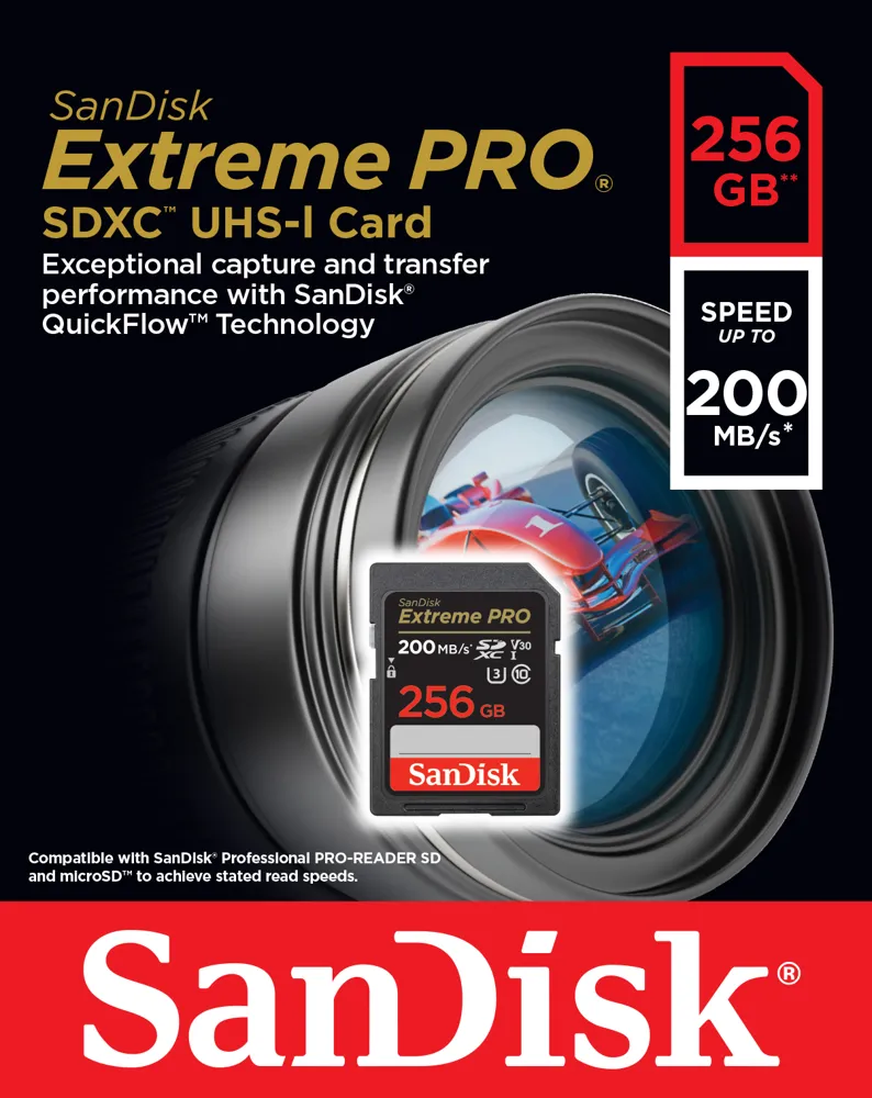 KARTA SANDISK EXTREME PRO SDXC 256GB 200/140 MB/s C10 V30 UHS-I U3