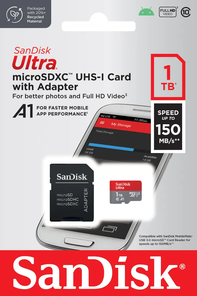 KARTA SANDISK ULTRA microSDXC 1 TB 150MB/s A1 Cl.10 UHS-I + ADAPTER