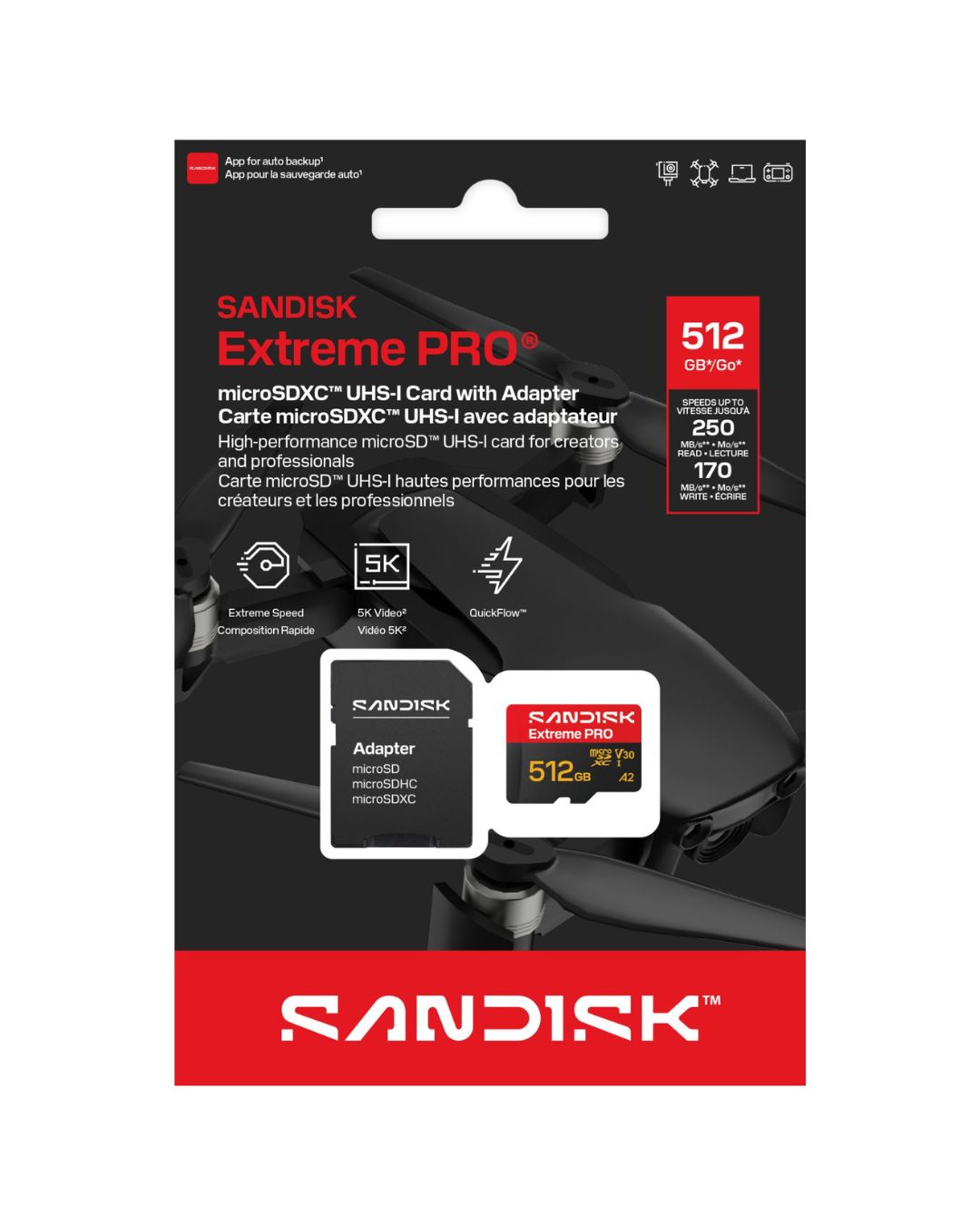SanDisk Extreme PRO microSDXC UHS-I, 512GB, 250/170MB/s, A2, V30 - karta pamięci 4K