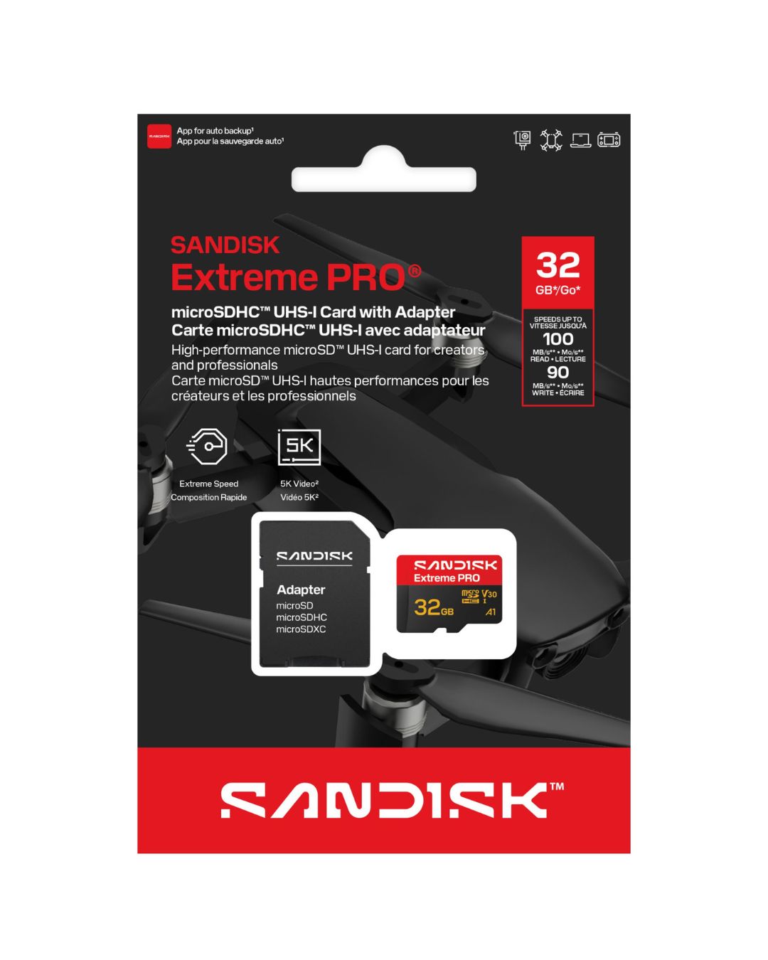 SanDisk Extreme PRO microSDHC UHS-I, 32GB, 100/90MB/s, V30, U3 – karta pamięci 4K
