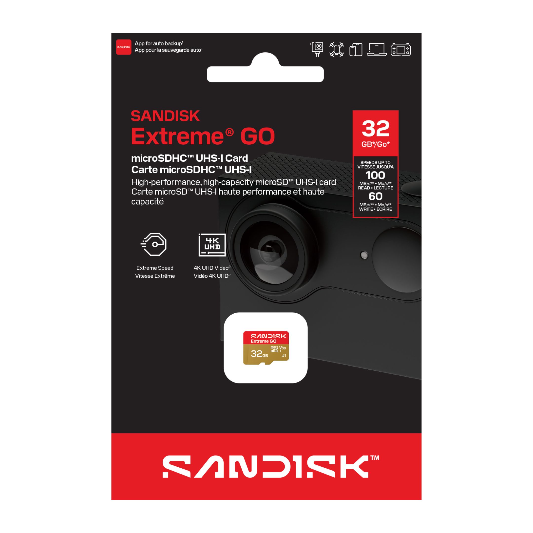 SanDisk Extreme GO microSDHC UHS-I 32GB, 100/60MB/s, A2, V30 - karta pamięci 4K