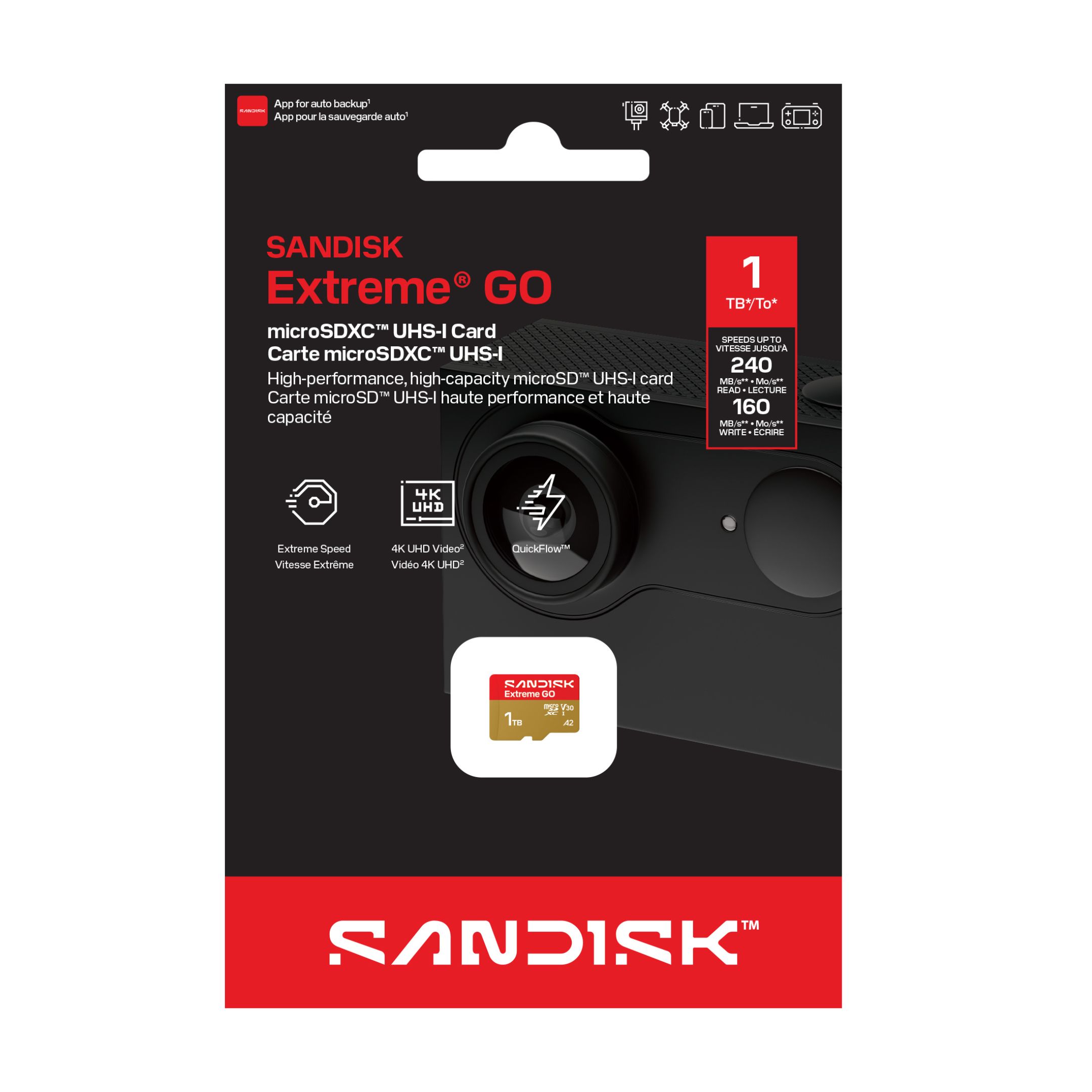 Karta pamięci SanDisk Extreme GO microSDXC 1TB, 240/160MB/s, UHS-I, A2, V30