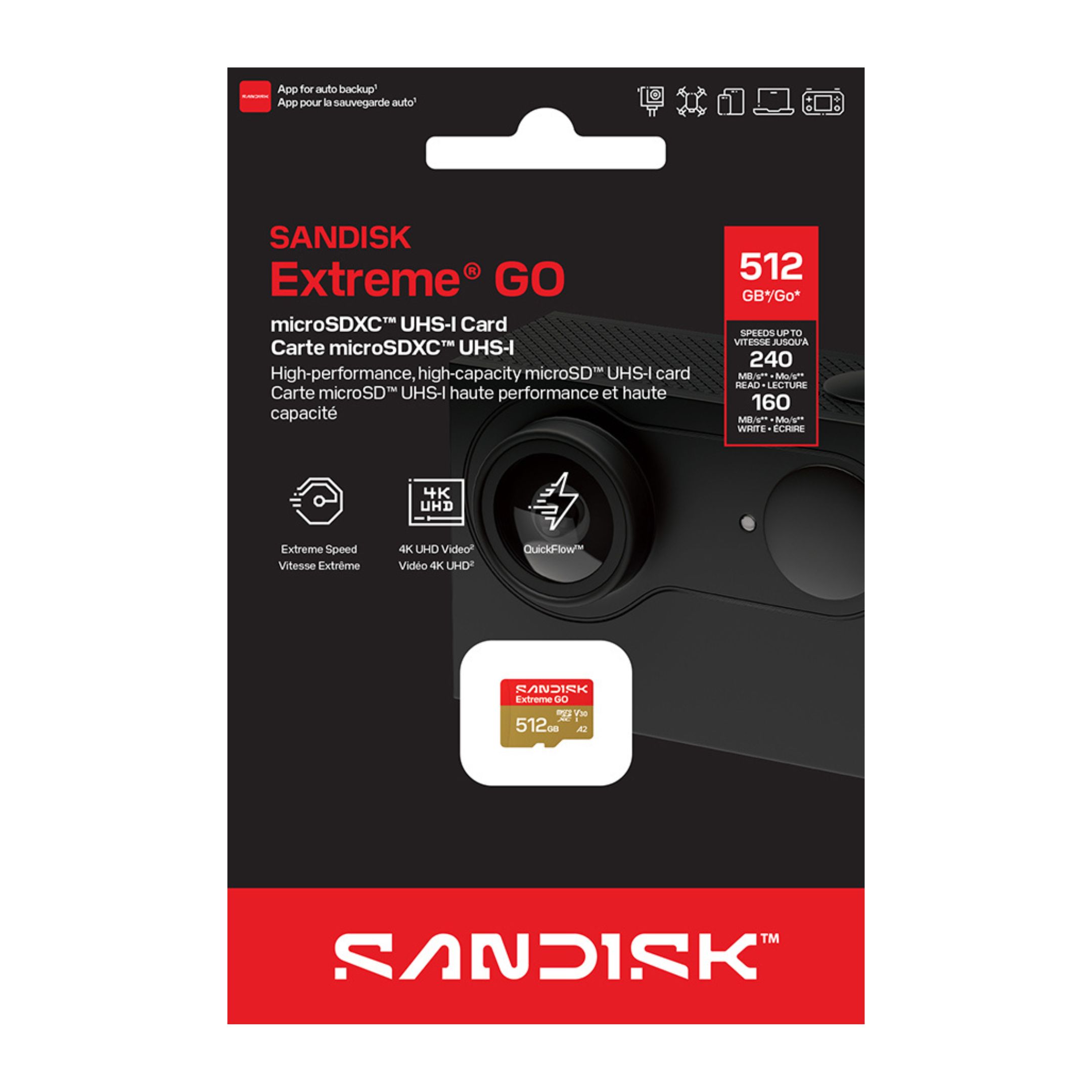 Karta pamięci SanDisk Extreme GO microSDXC 512GB, 240/160MB/s, UHS-I, A2, V30