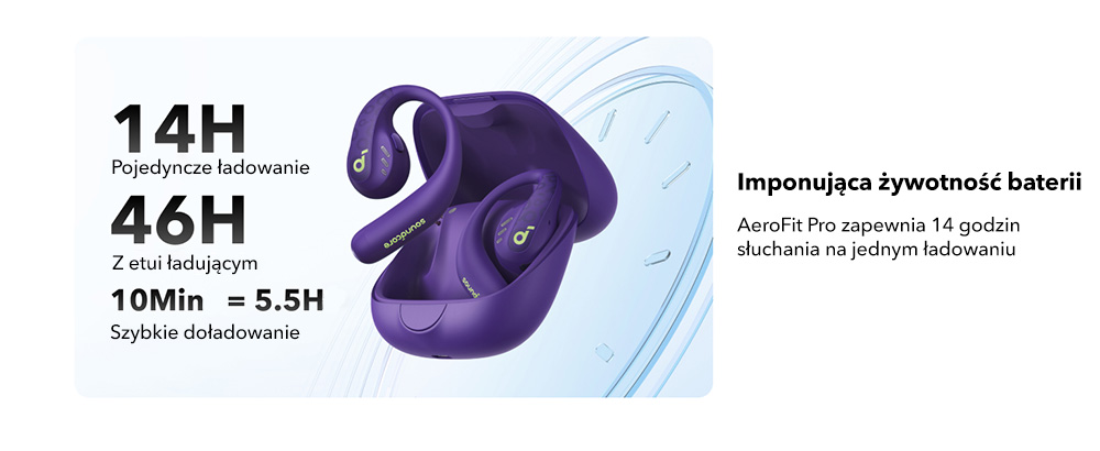 Słuchawki bezprzewodowe o otwartej konstrukcji Soundcore AeroFit Pro Fioletowe