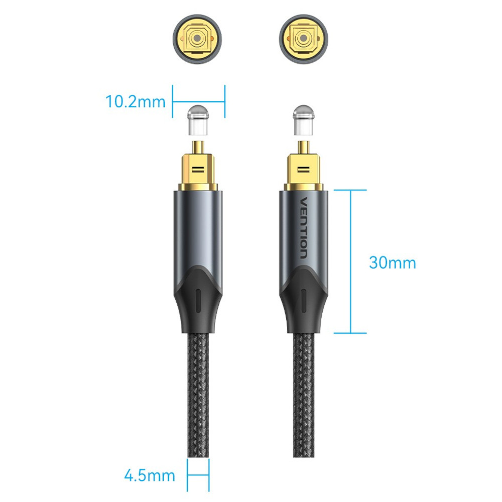 Kabel audio optyczny Vention w oplocie z aluminiowym złączem 10m Czarny