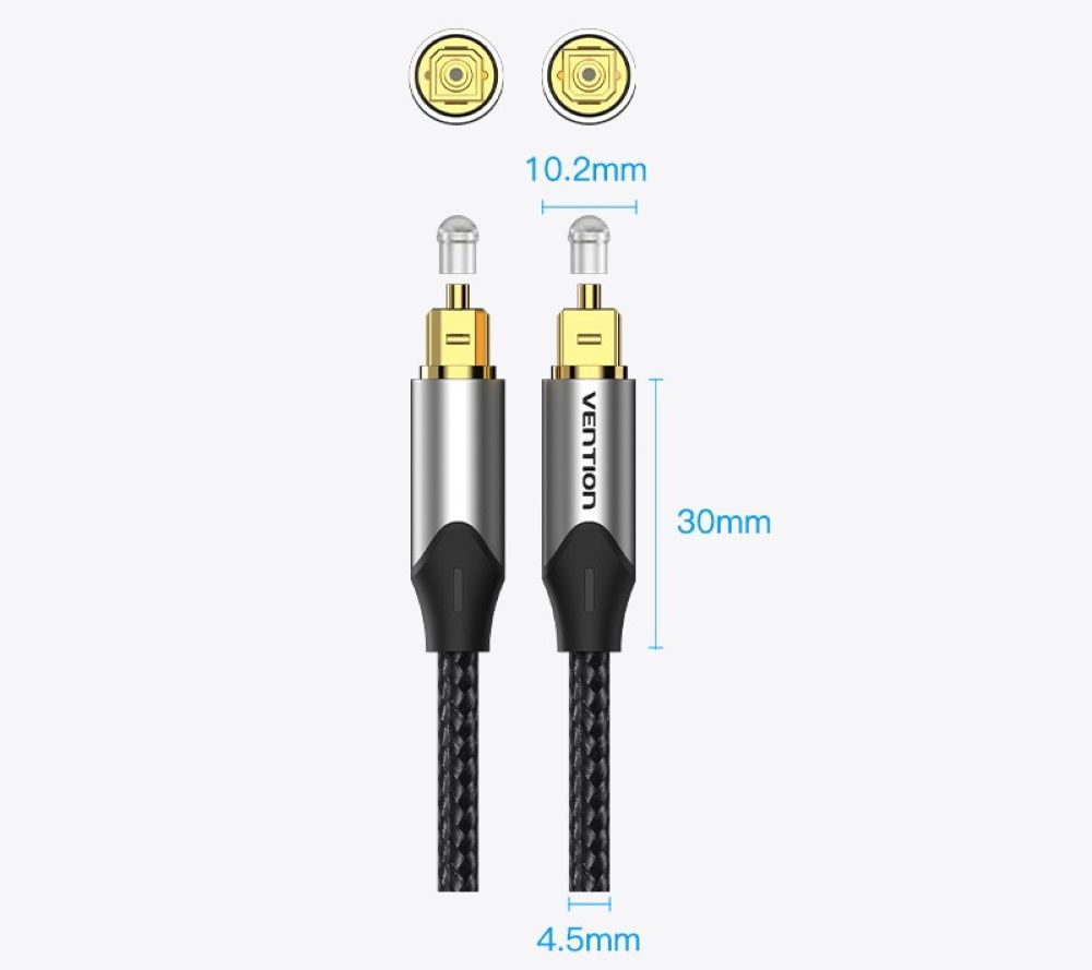 Kabel audio optyczny Vention w oplocie z aluminiowym złączem 5m szary