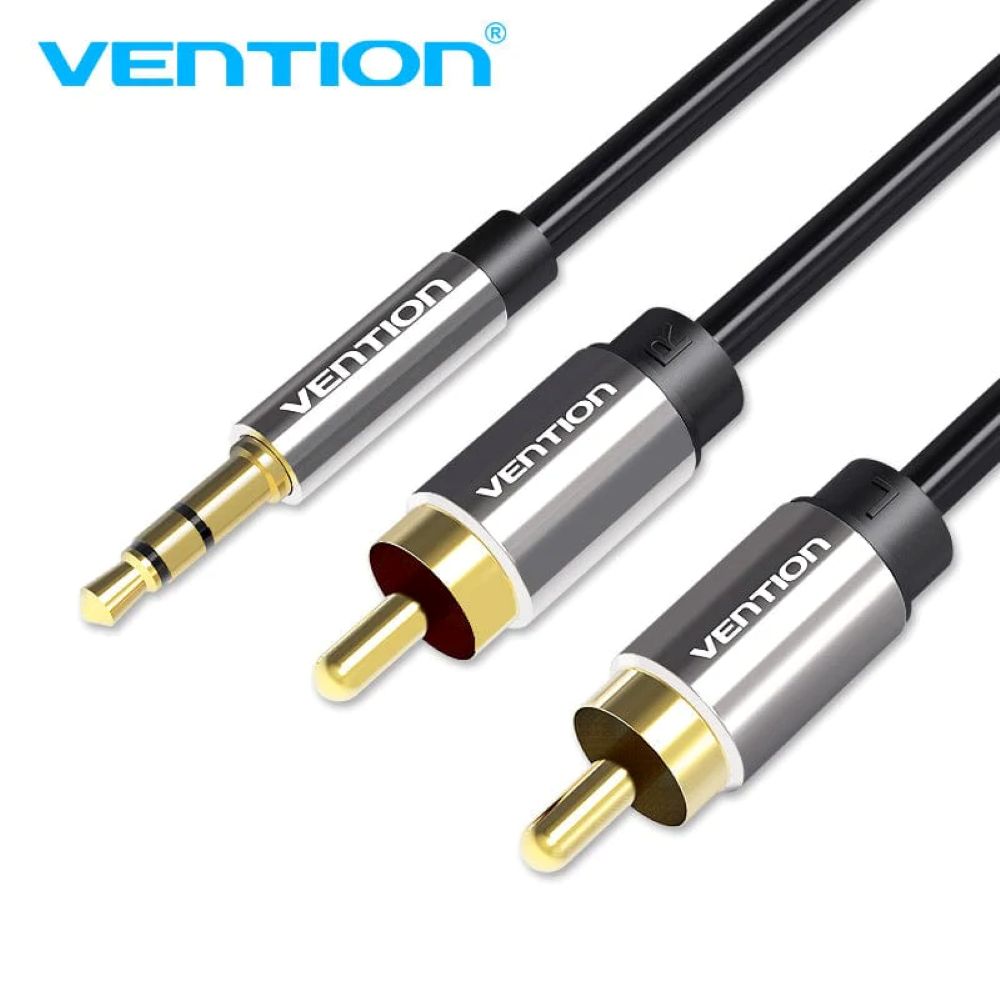 Kabel audio 3,5 mm męski na 2RCA męski 1 m czarny