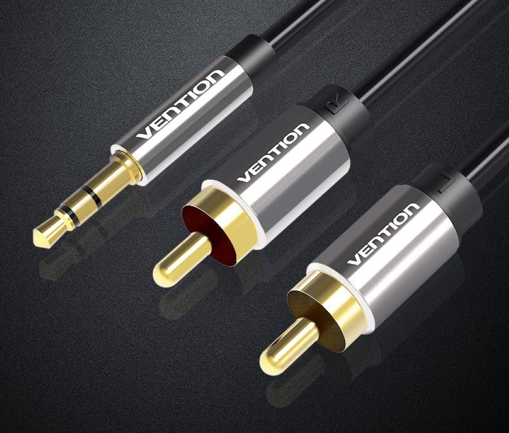 Kabel audio 3,5 mm męski na 2RCA męski 1 m czarny