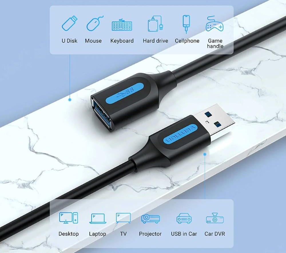 Przedłużacz USB 3.0 Vention 0.5m