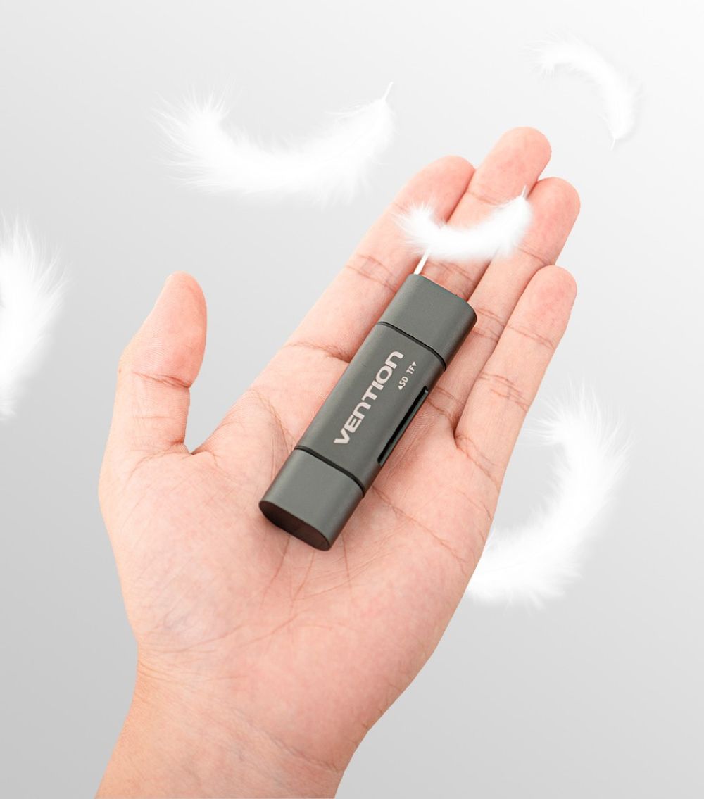 Czytnik kart SD / microSD Vention ze złączami USB 3.0 USB-C microSD szary