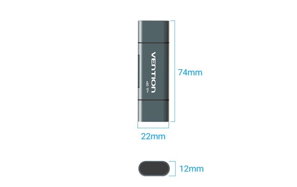 Czytnik kart SD / microSD Vention ze złączami USB 3.0 USB-C microSD szary