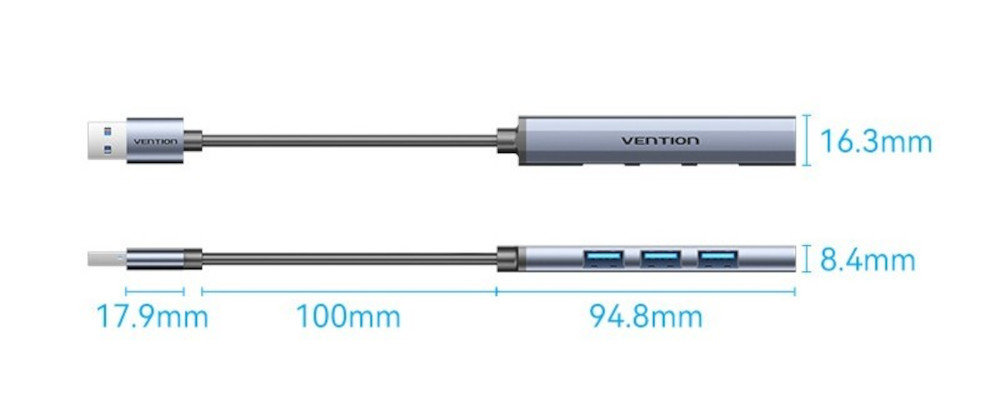 Mini Hub USB 3.0 Vention 4w1 0.15m