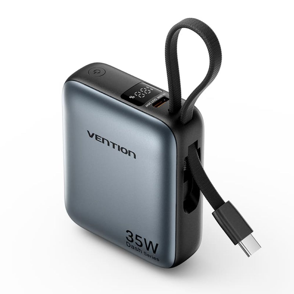 Powerbank Vention 10000mAh 35W PD z wbudowanym kablem USB-C szary