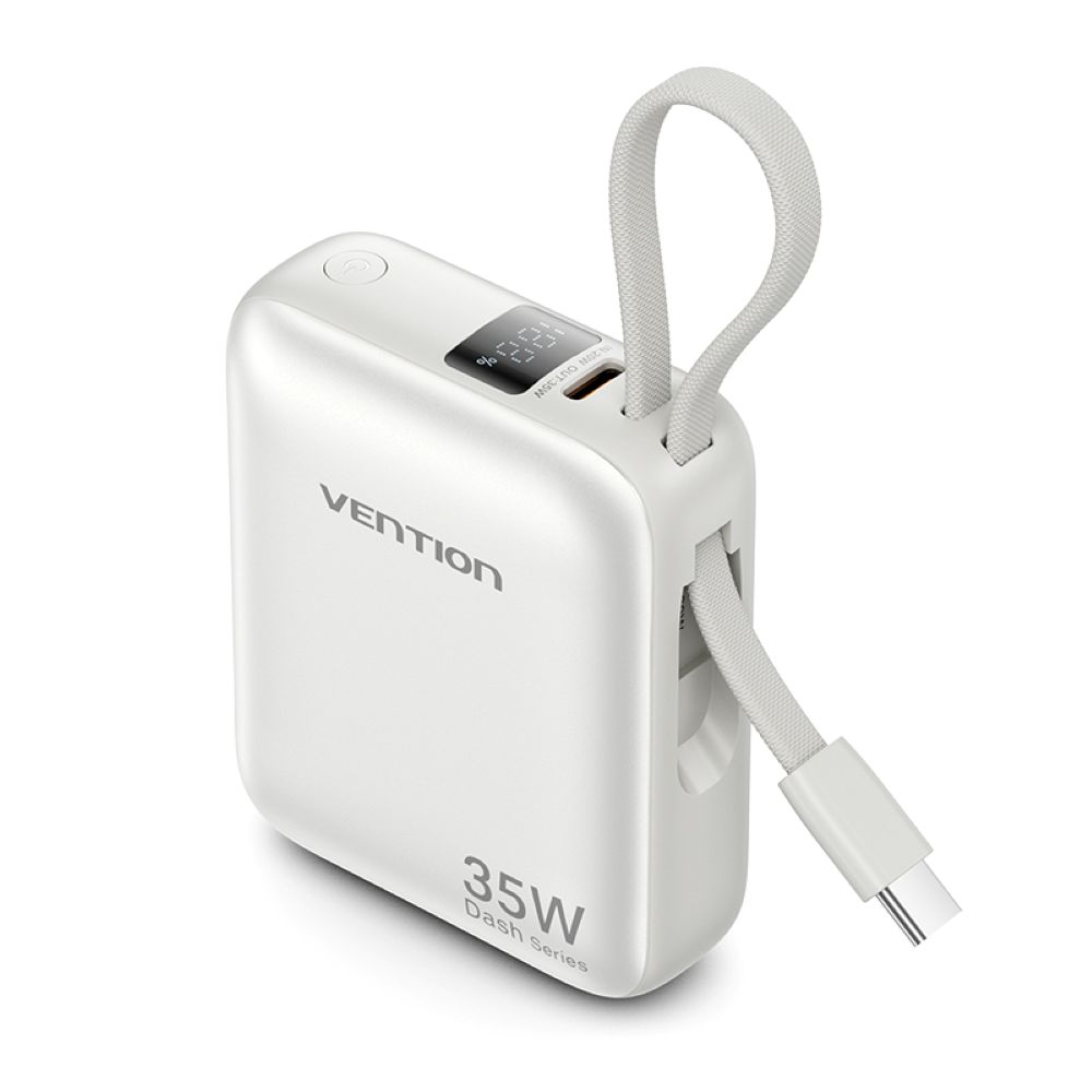 Powerbank Vention 10000mAh 35W PD z wbudowanym kablem USB-C beżowy
