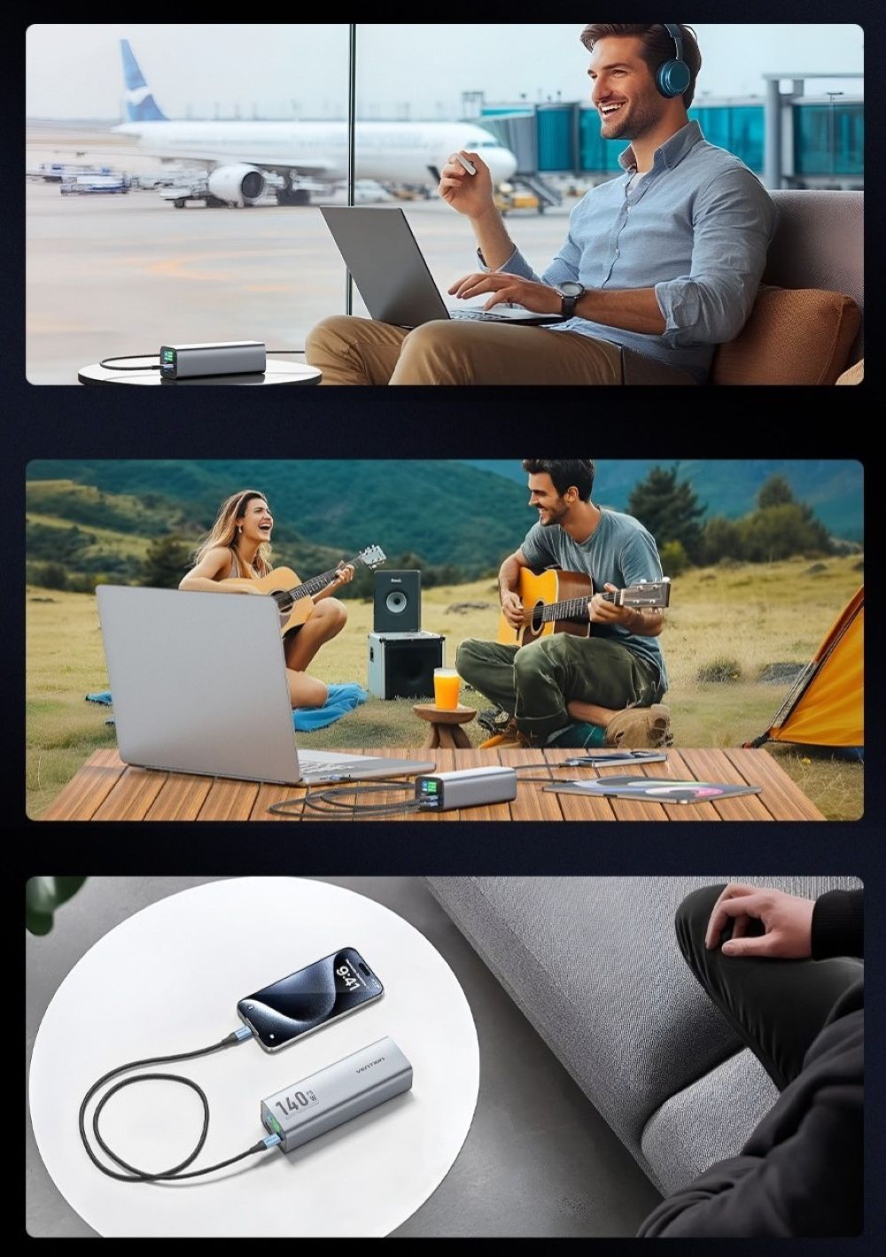 Powerbank Vention 27000mAh 140W PD 3.1 + kabel USB-C 240W