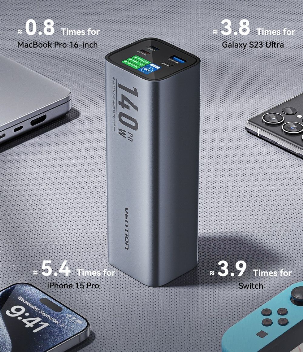 Powerbank Vention 27000mAh 140W PD 3.1 + kabel USB-C 240W