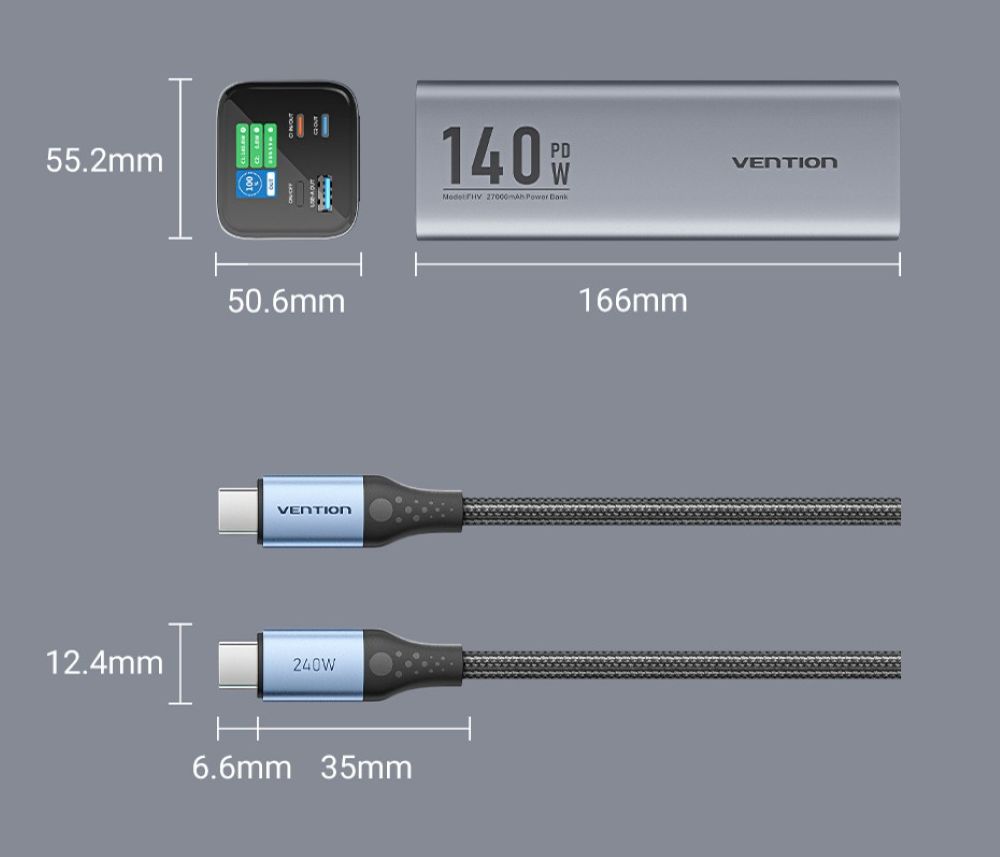 Powerbank Vention 27000mAh 140W PD 3.1 + kabel USB-C 240W