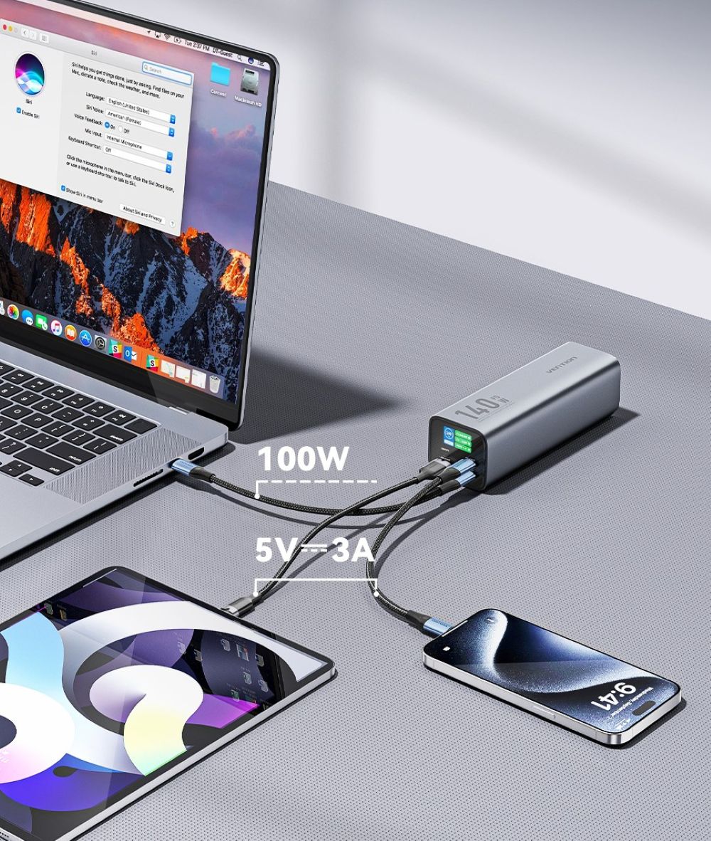 Powerbank Vention 27000mAh 140W PD 3.1 + kabel USB-C 240W