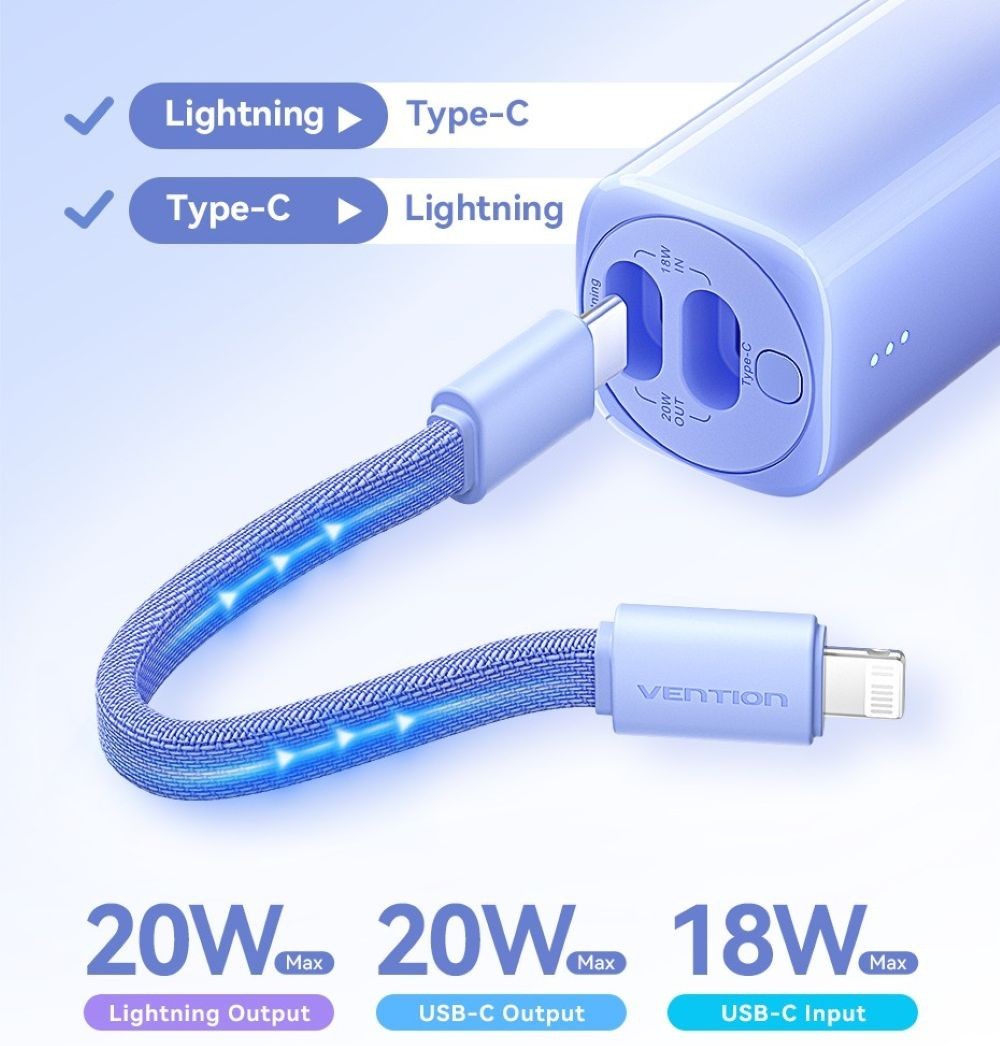 Powerbank Vention 20W PD USB-C Lightning 5000 mAh niebieski gradient