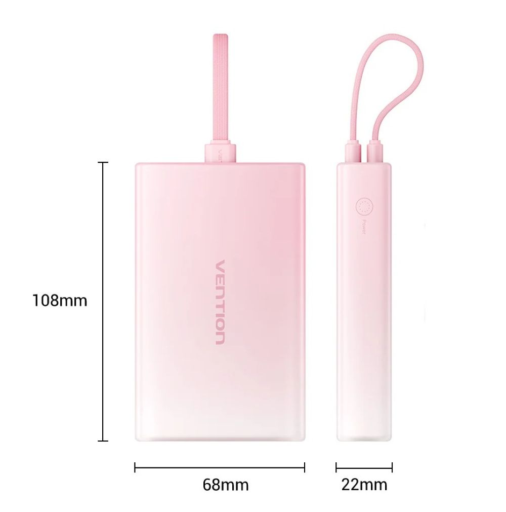 Powerbank Vention 10000 mAh USB-C + Lightning + USB-A 22,5W z wyświetlaczem LED miedziany 