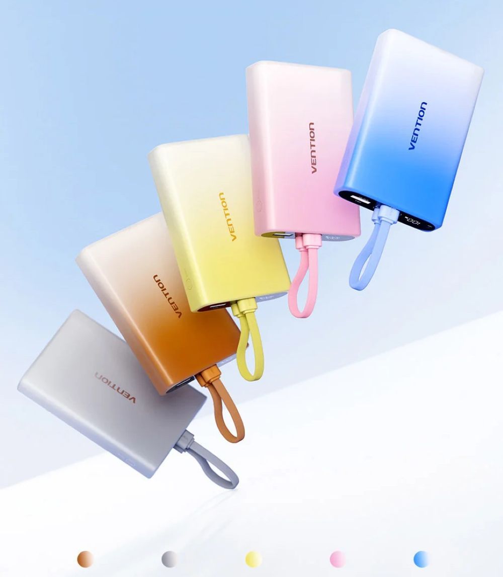 Powerbank Vention 10000 mAh USB-C + Lightning + USB-A 22,5W z wyświetlaczem LED miedziany 