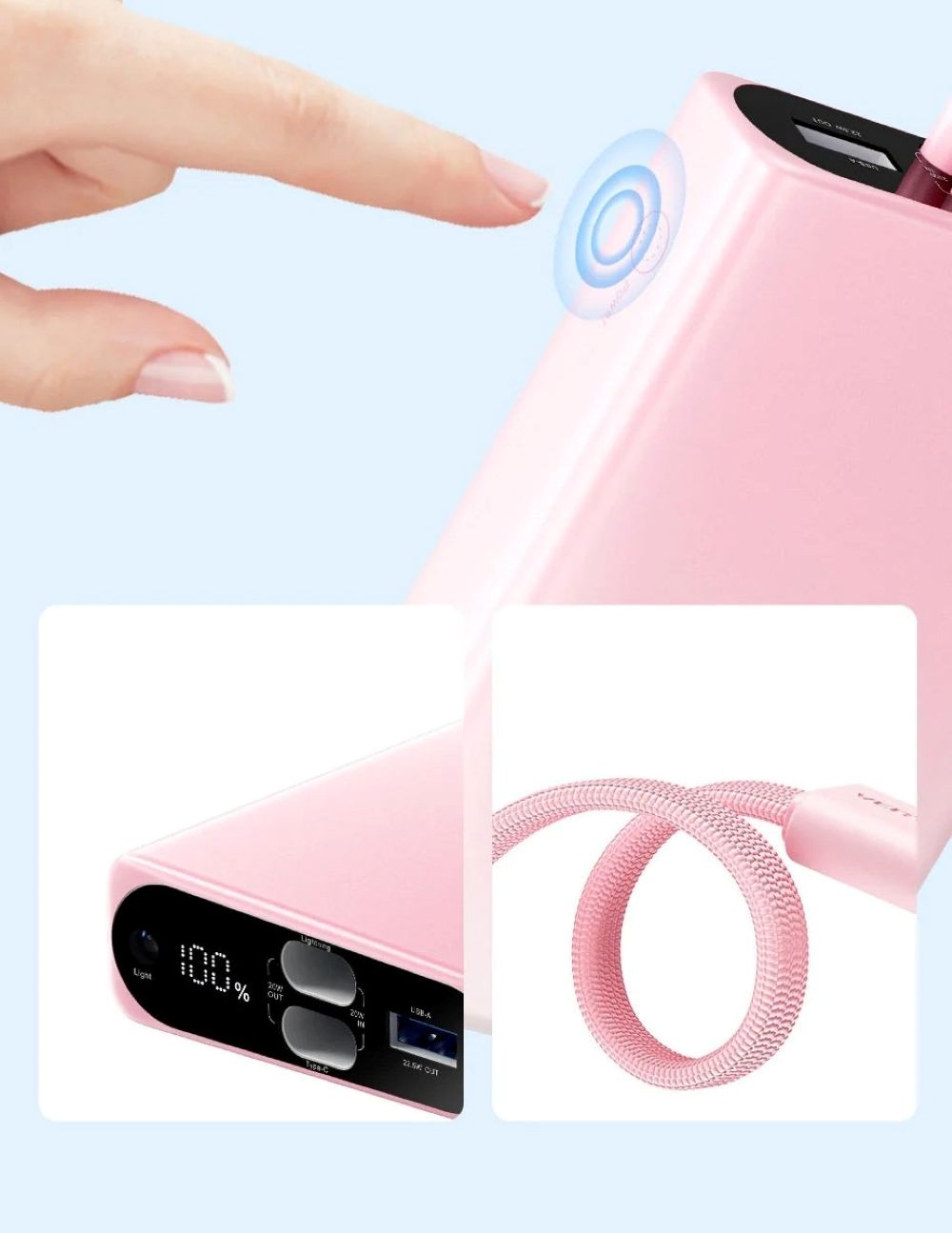 Powerbank Vention 10000 mAh USB-C + Lightning + USB-A 22,5W z wyświetlaczem LED miedziany 