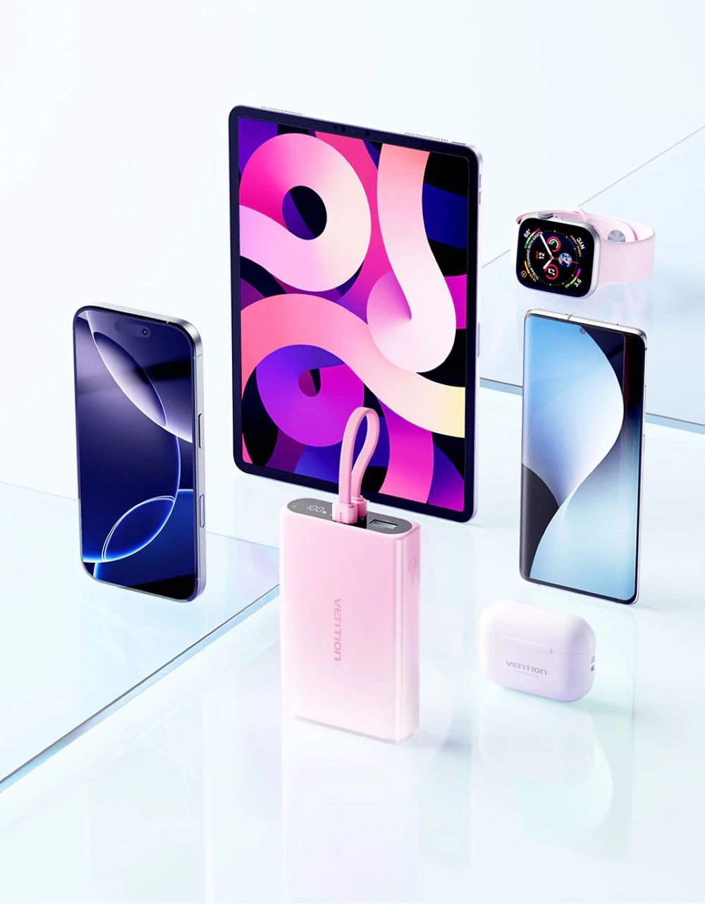 Powerbank Vention 10000 mAh USB-C + Lightning + USB-A 22,5W z wyświetlaczem LED miedziany 