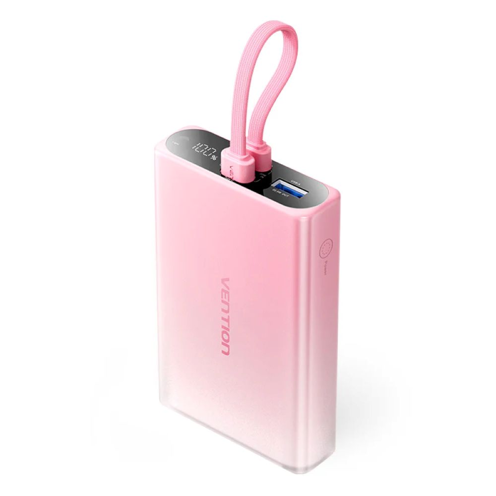 Powerbank Vention 10000 mAh USB-C + Lightning + USB-A 22,5W z wyświetlaczem LED różowy 