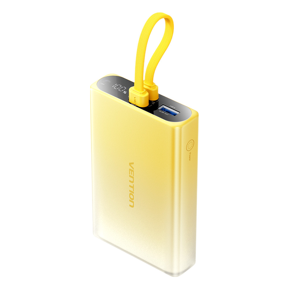 Powerbank Vention 10000 mAh USB-C + Lightning + USB-A 22,5W z wyświetlaczem LED żółty 