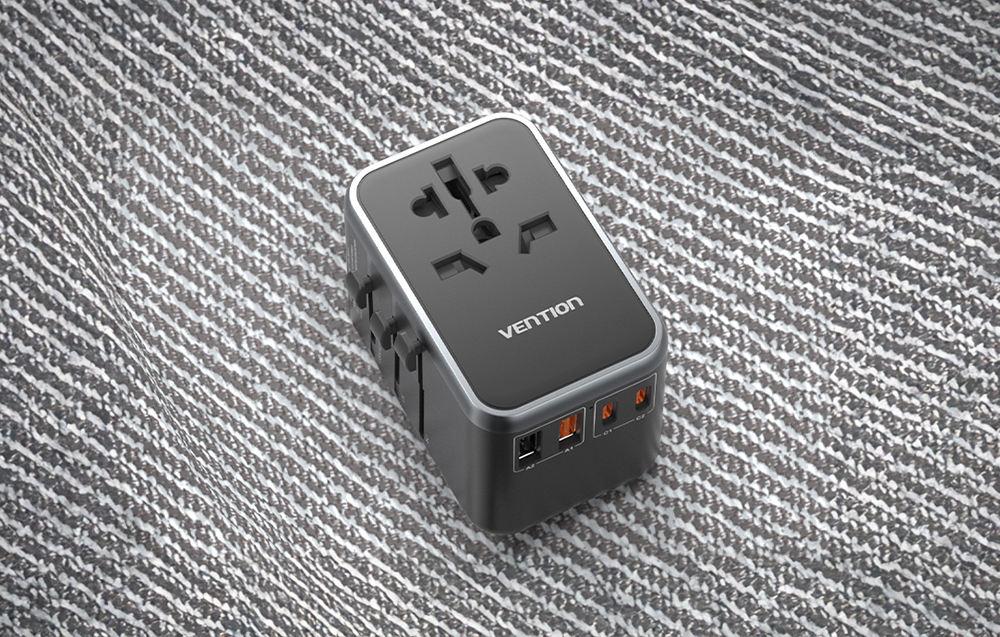 Uniwersalny adapter podróżny z ładowarką Vention 65W GaN 2x USB-A 2x USB-C czarny