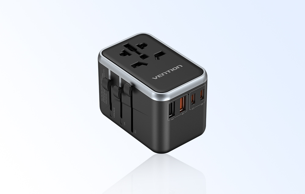 Uniwersalny adapter podróżny z ładowarką Vention 65W GaN 2x USB-A 2x USB-C czarny
