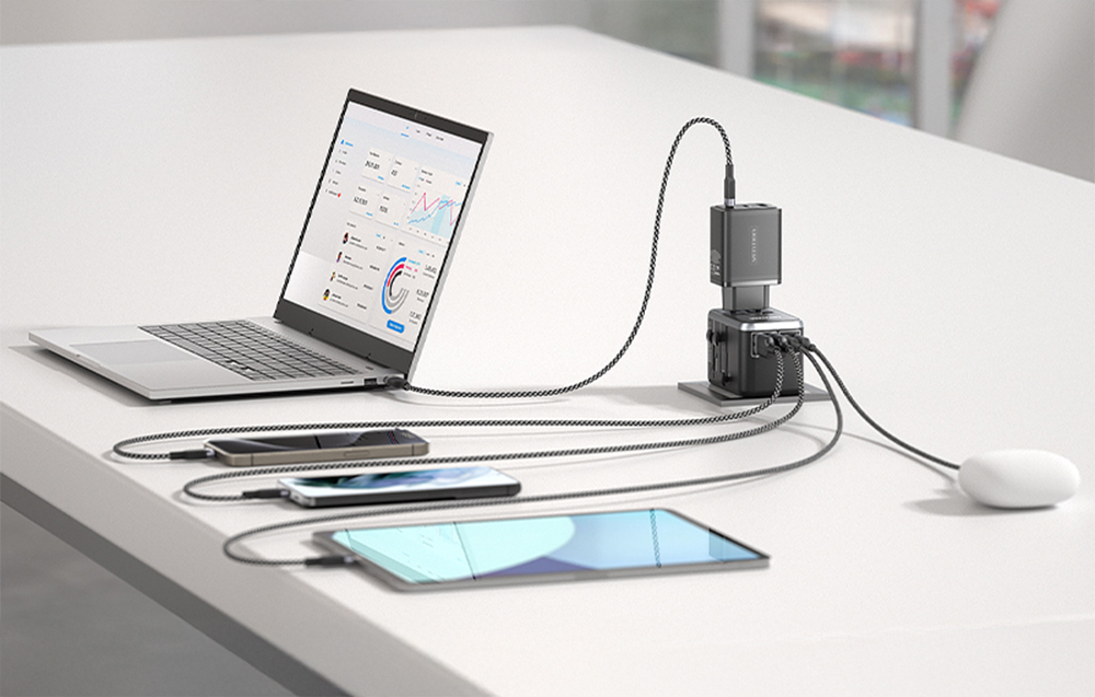 Uniwersalny adapter podróżny z ładowarką Vention 65W GaN 2x USB-A 2x USB-C czarny