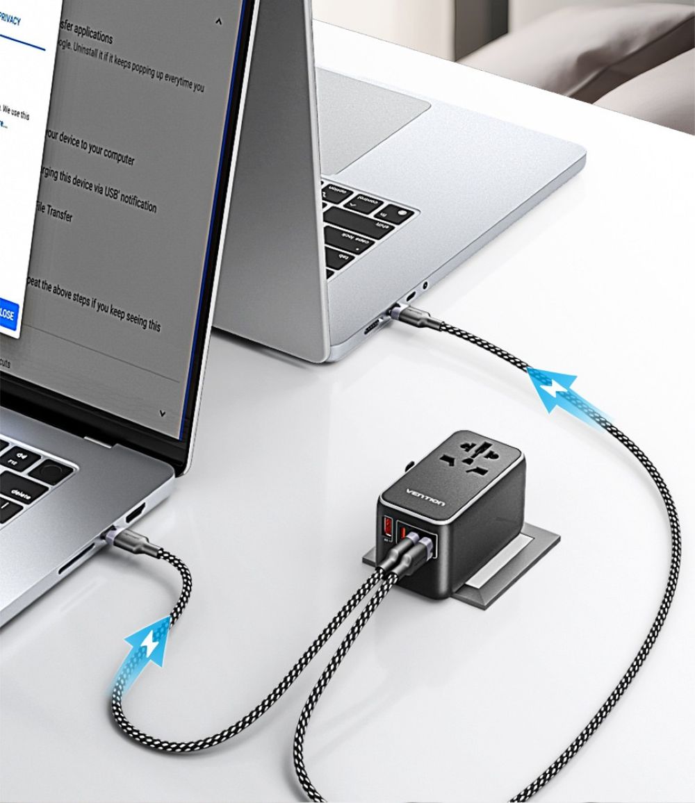 Uniwersalny adapter podróżny z ładowarką Vention 100W GaN 1x USB-A 3x USB-C czarny