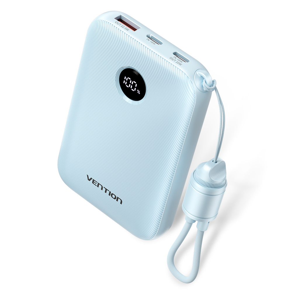 Powerbank Vention 10000mAh 2 x USB-C 1x USB-A z wyświetlaczem 22,5W niebieski