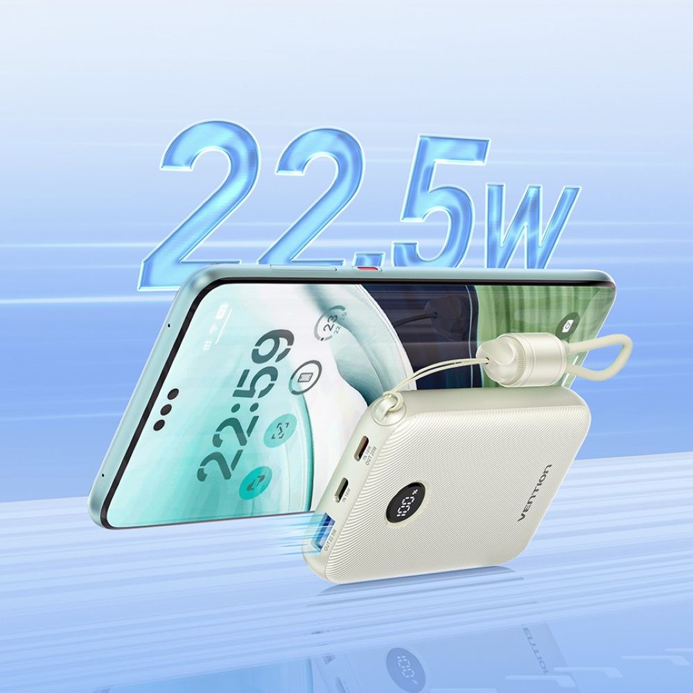 Powerbank Vention 10000mAh 2 x USB-C 1x USB-A z wyświetlaczem 22,5W niebieski