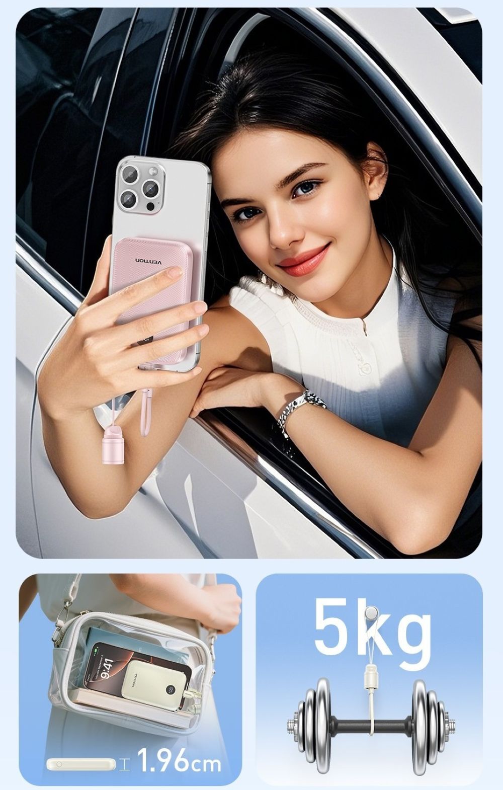 Powerbank Vention 10000mAh 2 x USB-C 1x USB-A z wyświetlaczem 22,5W niebieski